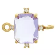 Intercalaire rectangle en verre avec oxydes de Zirconium  17x14 mm - Doré - Violet - Crystal x1