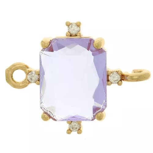 Intercalaire rectangle en verre avec oxydes de Zirconium  17x14 mm - Doré - Violet - Crystal x1