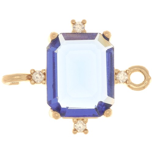 Intercalaire rectangle en verre avec oxydes de Zirconium  17x14 mm Doré - Sapphire - Crystal x1