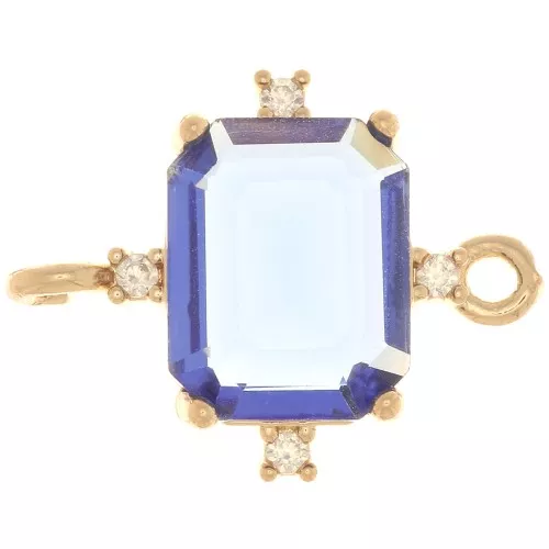 Intercalaire rectangle en verre avec oxydes de Zirconium  17x14 mm Doré - Sapphire - Crystal x1