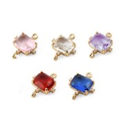 Intercalaire rectangle en verre avec oxydes de Zirconium  17x14 mm Doré - Sapphire - Crystal x1