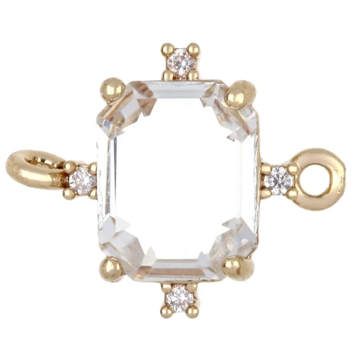 Intercalaire rectangle en verre avec CZ 17x14 mm - Doré - Crystal x1