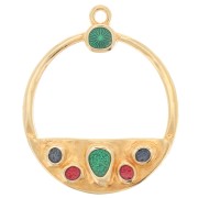 Pendentif rond évidé 42.5x35 mm et résine époxy - Doré à l'or fin - Multicolore x1|raw }}