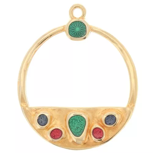 Pendentif rond évidé 42.5x35 mm et résine époxy - Doré à l'or fin - Multicolore x1