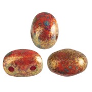 Perles en verre Samos® par Puca® 7x5 mm - Opaque Light Coral Gold Spotted x10g