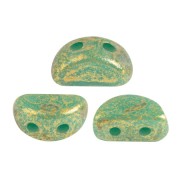Perles en verre Kos® par Puca® 6x3 mm - Opaque Green Turquoise Gold Spotted x10g|raw }}