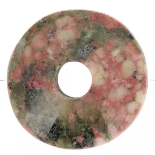 Perle donuts facettée 12 mm pierre gemme - Unakite x1