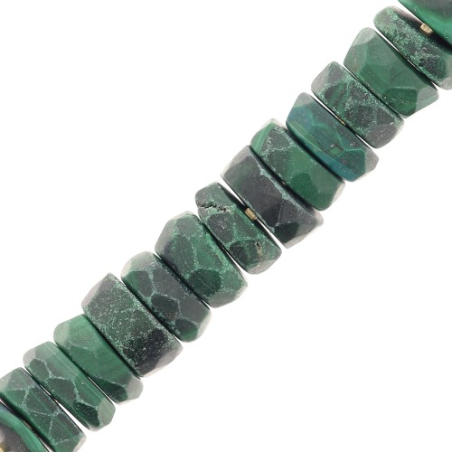 Perles Heishi rondelles facettées - en pierre gemme 5.5x2 mm - Malachite x20