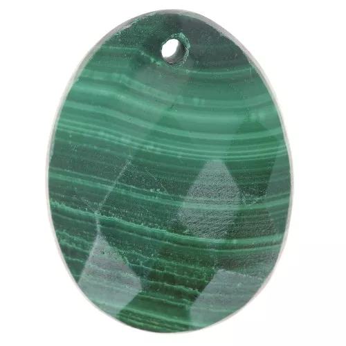 Pendentif facetté ovale 20x15 mm en pierre gemme - Malachite x1