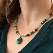 Pendentif facetté ovale 20x15 mm en pierre gemme - Malachite x1