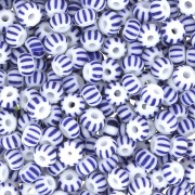 Perles rocailles Preciosa rayées 8/0 3 mm - Blanc - Bleu x20g
