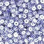 Perles rocailles Preciosa rayées 8/0 3 mm - Blanc - Bleu x20g