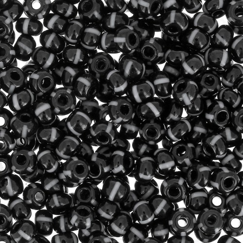 Perles rocailles Preciosa rayées 8/0 3 mm - Noir - Blanc x20g