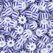 Perles rocailles Preciosa rayées 6/0 4 mm - Bleu - Blanc x20g