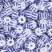Perles rocailles Preciosa rayées 6/0 4 mm - Bleu - Blanc x20g