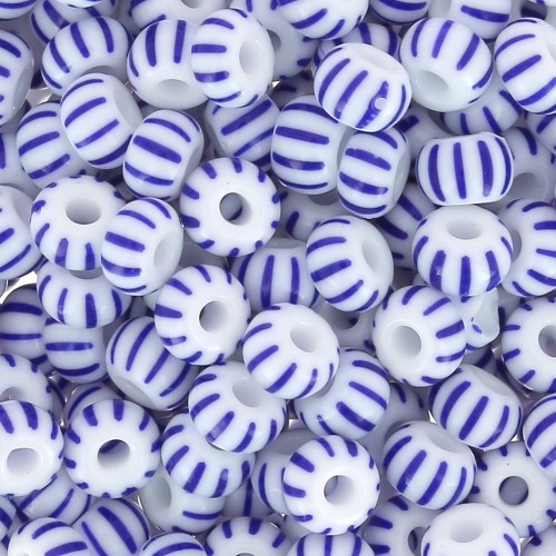 Perles rocailles Preciosa rayées 6/0 4 mm - Bleu - Blanc x20g
