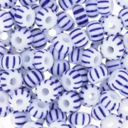 Perles rocailles Preciosa rayées 4/0 5.1 mm - Blanc - Bleu x20g