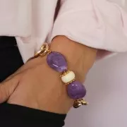 Perle plate irrégulière en résine opaque 25x20 mm - Abricot marbré x1