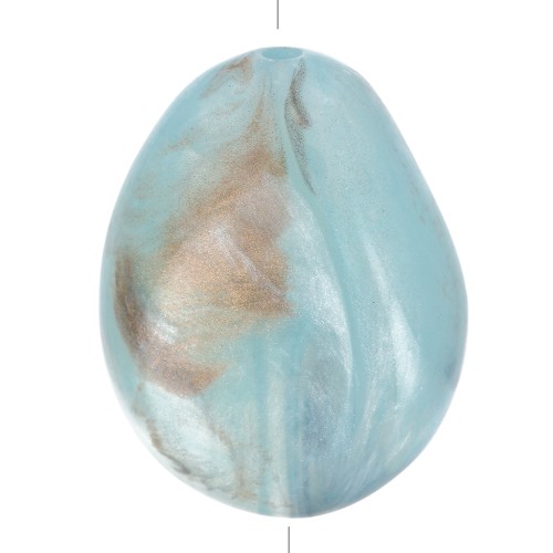 Perle plate irrégulière 25x20 mm en résine opaque - Bleu ciel marbré x1