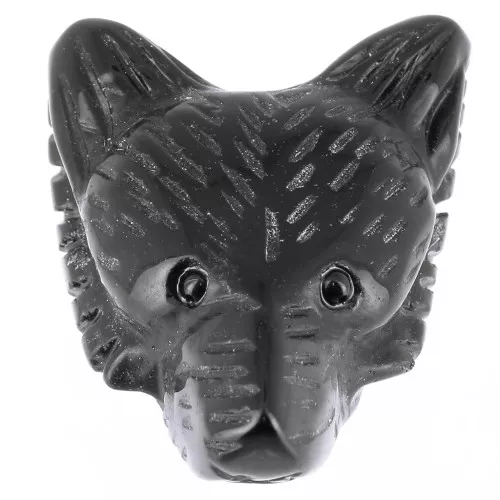 Pendentif tête de loup 35x25 mm en pierre gemme - Agate noire x1