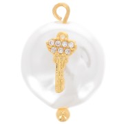 Pendentif rond perle d'eau douce & clé oxydes Zirconium 20x14 mm - Blanc - Doré x1|raw }}