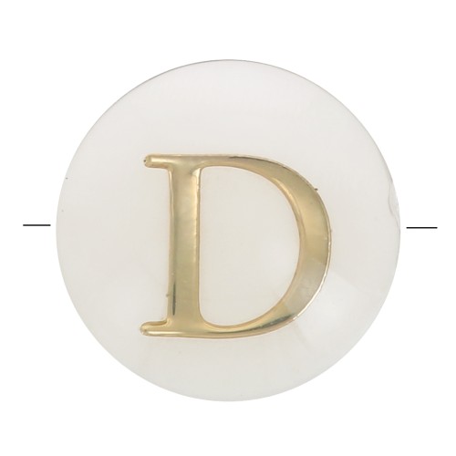 Perle lettre alphabet ronde en nacre 8 mm - D - Doré x1