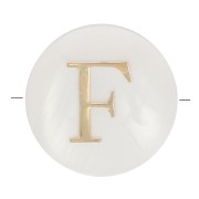 Perle lettre alphabet ronde en nacre 8 mm - F - Doré x1