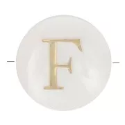 Perle lettre alphabet ronde en nacre 8 mm - F - Doré x1