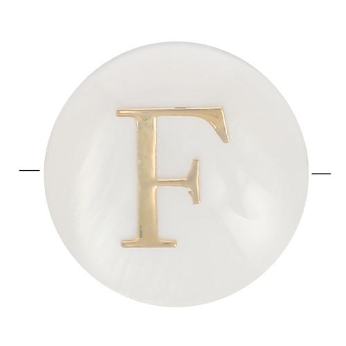 Perle lettre alphabet ronde en nacre 8 mm - F - Doré x1