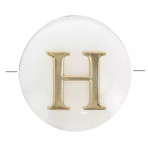 Perle lettre alphabet ronde en nacre 8 mm - H - Doré x1