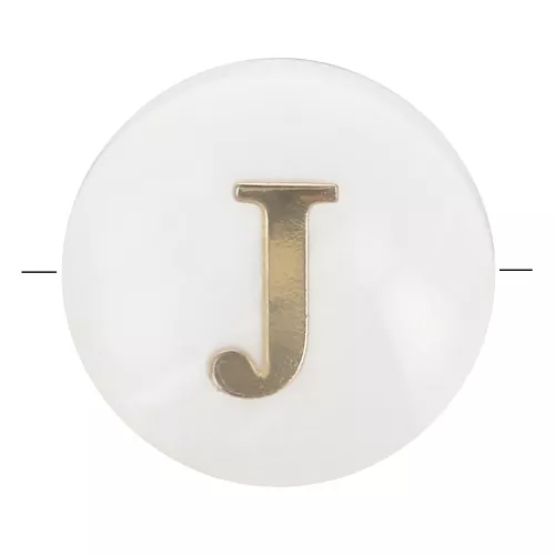 Perle lettre alphabet ronde en nacre 8 mm - J - Doré x1
