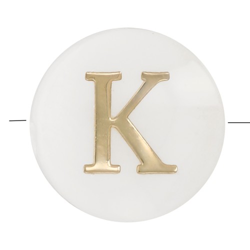 Perle lettre alphabet ronde en nacre 8 mm - K - Doré x1