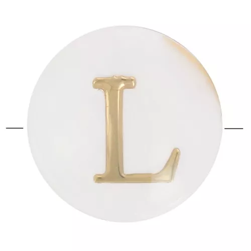 Perle lettre alphabet ronde en nacre 8 mm - L - Doré x1