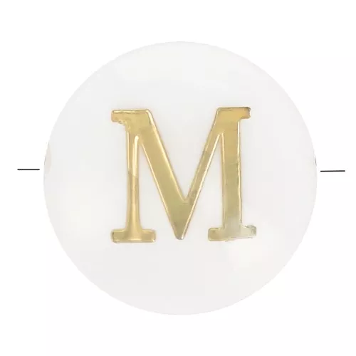 Perle lettre alphabet ronde en nacre 8 mm - M - Doré x1