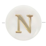 Perle lettre alphabet ronde en nacre 8 mm - N - Doré x1