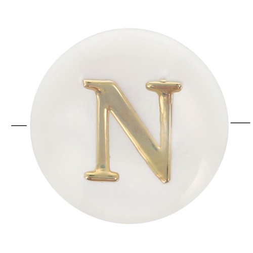 Perle lettre alphabet ronde en nacre 8 mm - N - Doré x1