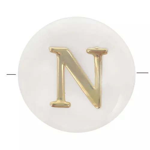 Perle lettre alphabet ronde en nacre 8 mm - N - Doré x1