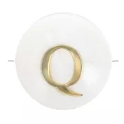Perle lettre alphabet ronde en nacre 8 mm - Q - Doré x1