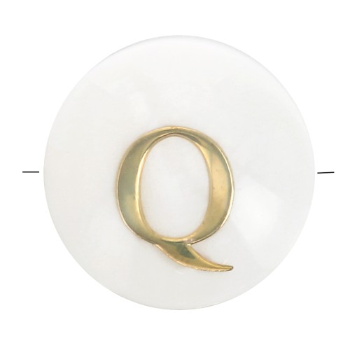 Perle lettre alphabet ronde en nacre 8 mm - Q - Doré x1