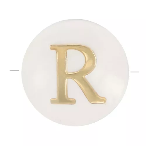 Perle lettre alphabet ronde en nacre 8 mm - R - Doré x1
