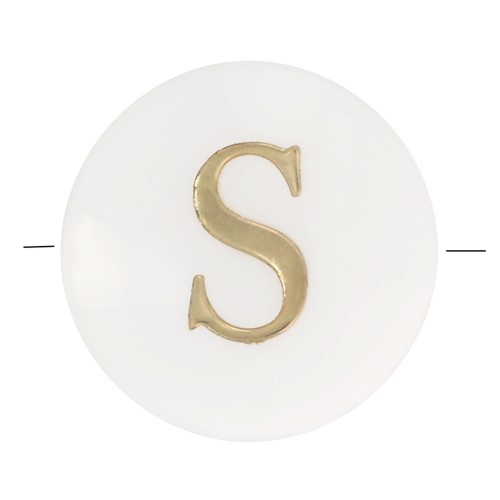 Perle lettre alphabet ronde en nacre 8 mm - S - Doré x1