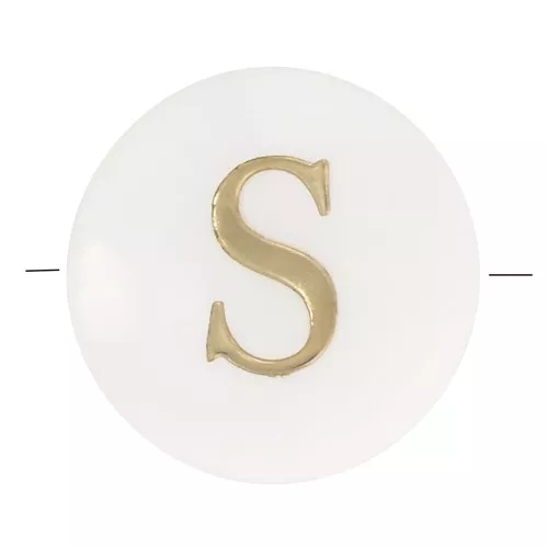 Perle lettre alphabet ronde en nacre 8 mm - S - Doré x1