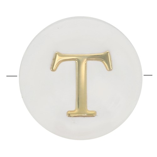 Perle lettre alphabet ronde en nacre 8 mm - T - Doré x1