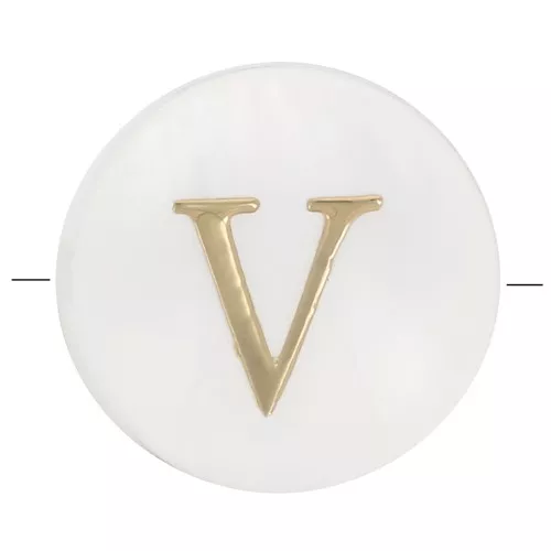 Perle lettre alphabet ronde en nacre 8 mm - V - Doré x1