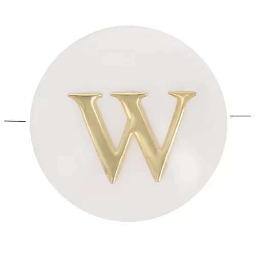 Perle lettre alphabet ronde en nacre 8 mm - W - Doré x1