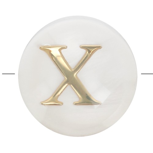 Perle lettre alphabet ronde en nacre 8 mm - X - Doré x1