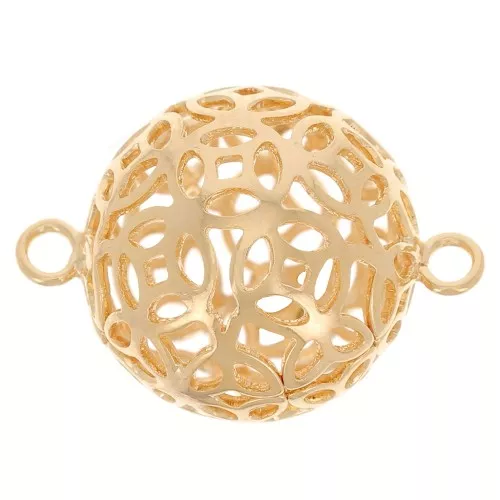 Intercalaires boules filigranées 2 anneaux 17x12 mm - Doré à l'or fin x10