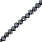 Perles rondelles facettées - rondes aplaties 6x5 mm Jet Hematite x40cm