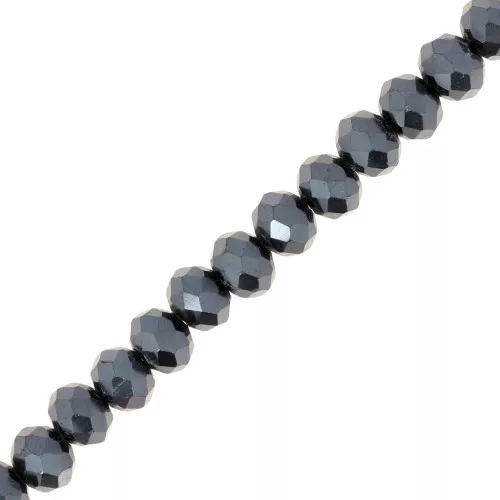 Perles rondelles facettées - rondes aplaties 6x5 mm Jet Hematite x40cm