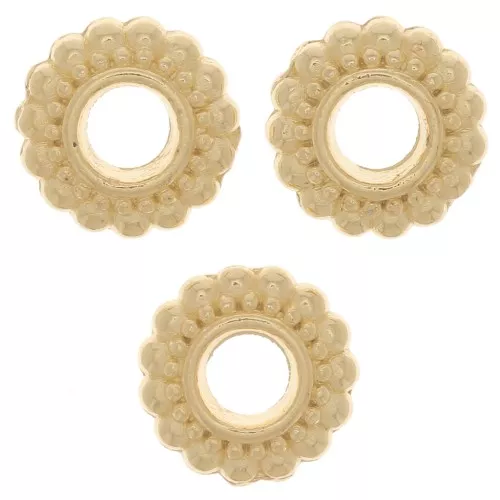 Perles rondelles travaillées 7 mm - Doré à l'or fin x6